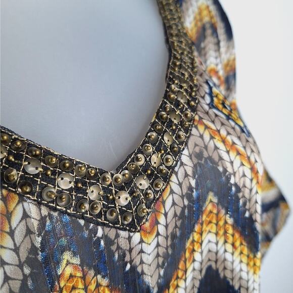 Chico's Diamond Print Poncho Shawl Beaded Sequin Sheer S/M Boho Top Flowy Topper - Picture 4 of 11